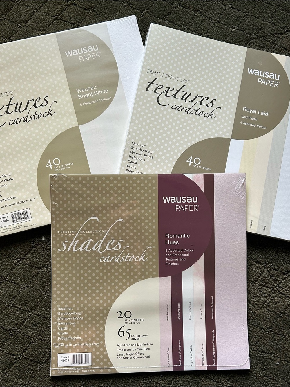 3 packs of 12x 12 Wausau Paper totaling 100 scrapbook pages, embossed, textured
